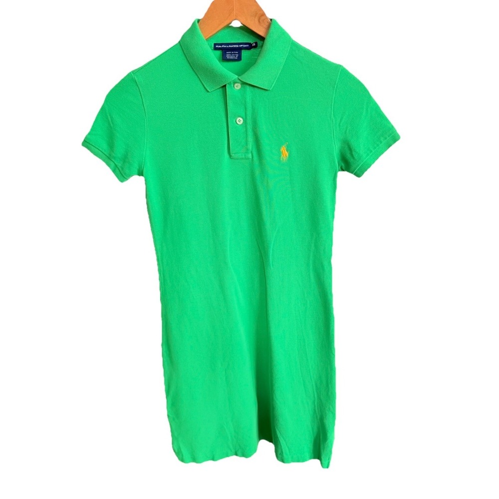 Ralph Lauren Womens XS Polo Green Rugby Shirt Dress Tennis Preppy Vintage 90s